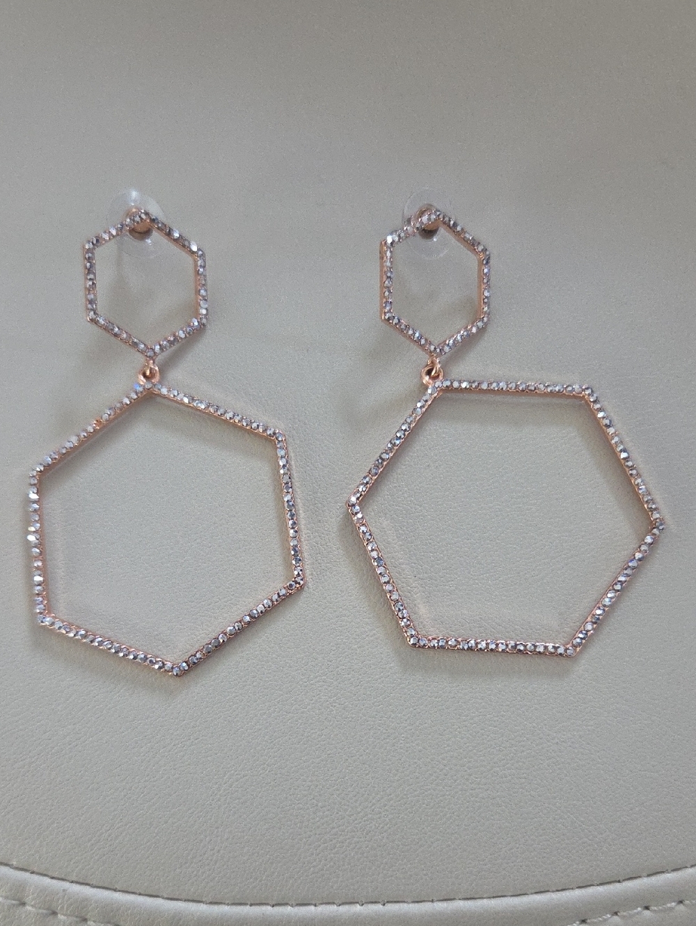 Rose Gold Hexagon Drop Earrings with Pavé Crystals